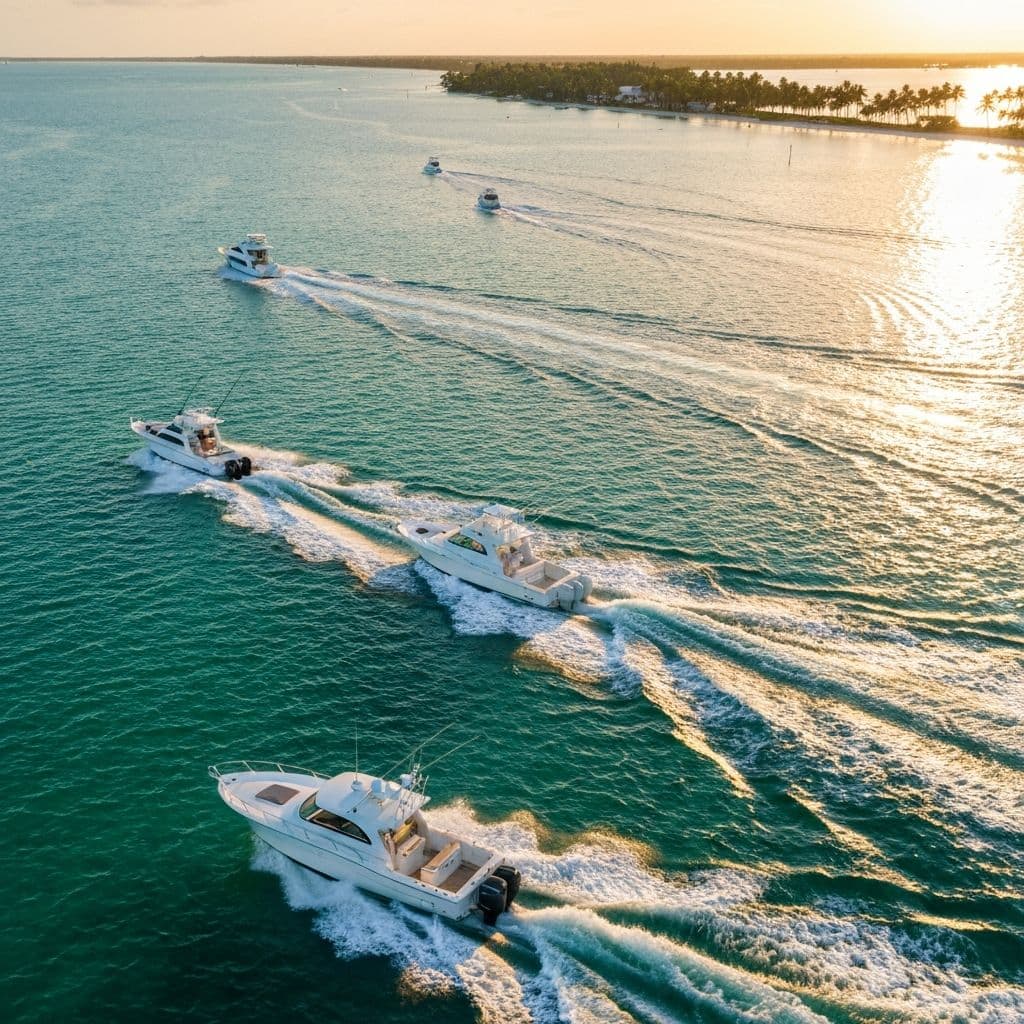 Luxury boats cruising on the Gulf of America
